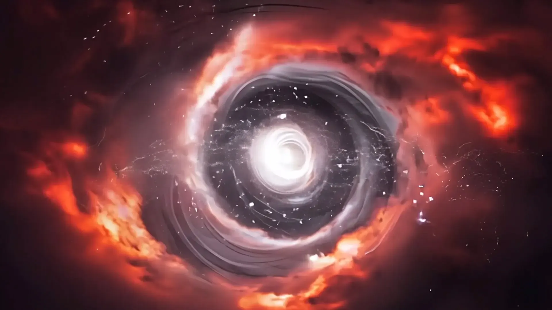 Epic Cosmic Black Hole Vortex Overlay with Fiery Red Accents